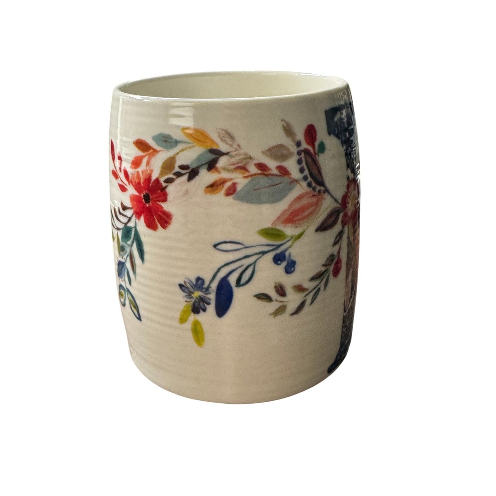 Anthropologie Starla M Halfmann Monogram L Floral Ceramic Coffee Mug Cream Multi - Picture 2 of 6